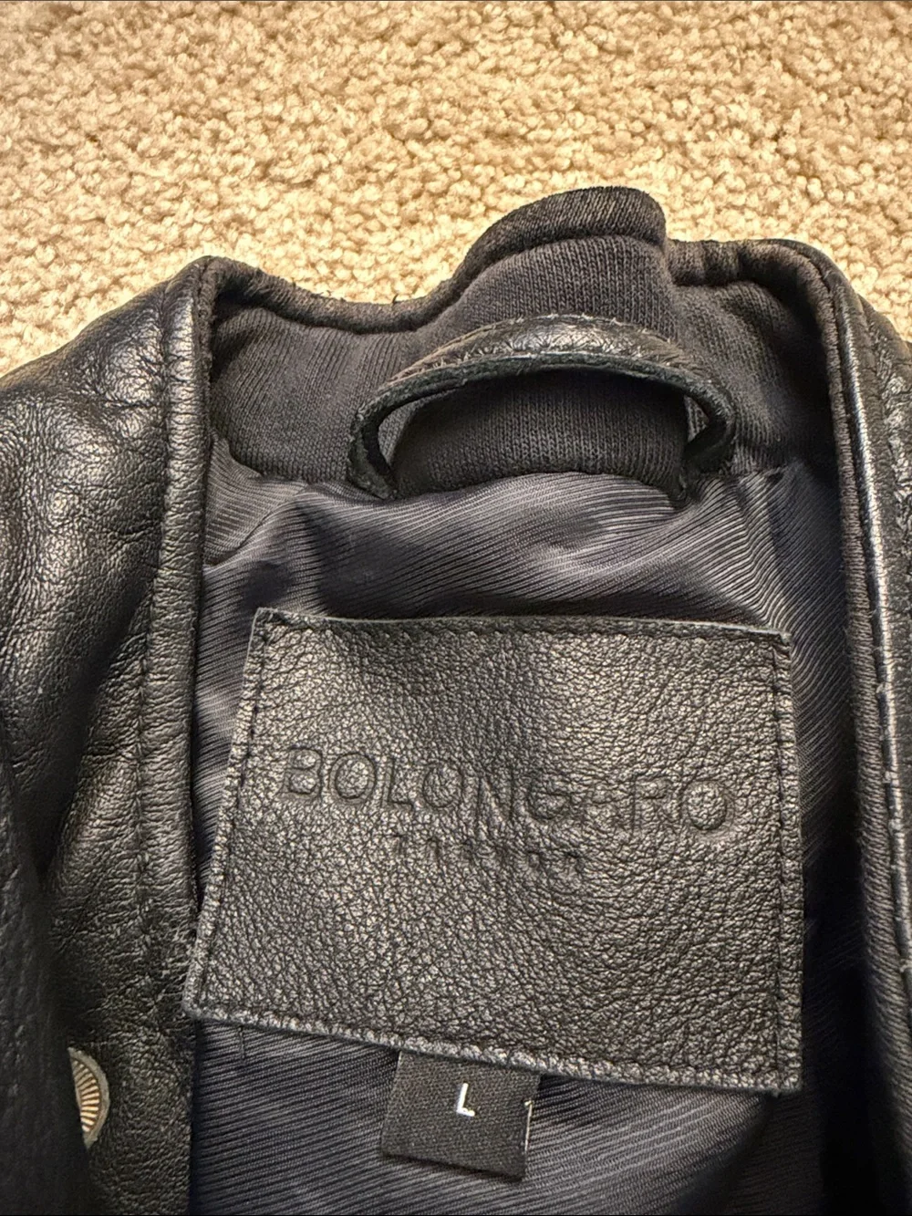 Black Quilted Leather Moto Jacket - Size Large - Picture 7 of 8